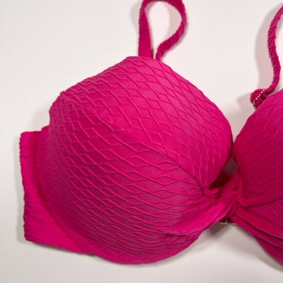 Victoria Secret 32DD S TWIST FRONT Push Up Bikini Top Bottom Set Textured Pink - Picture 5 of 14